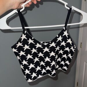 Black and White Star Pattern Crop Top